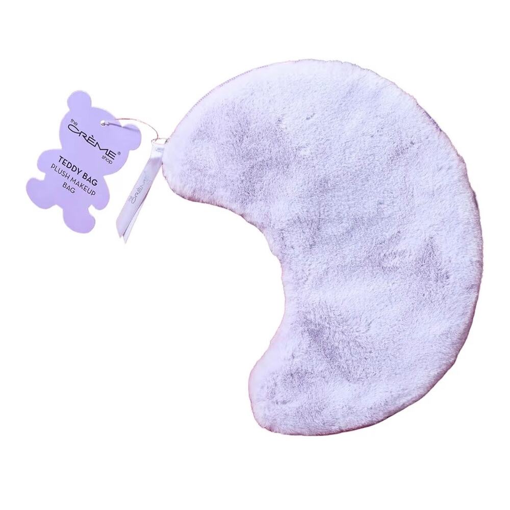 (2 pk) The Crème Shop Moon Teddy Bag Plush Zip Pouch - Over The Moon, Lilac NWT